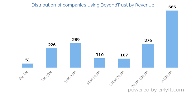 BeyondTrust clients - distribution by company revenue