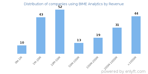 BIME Analytics clients - distribution by company revenue