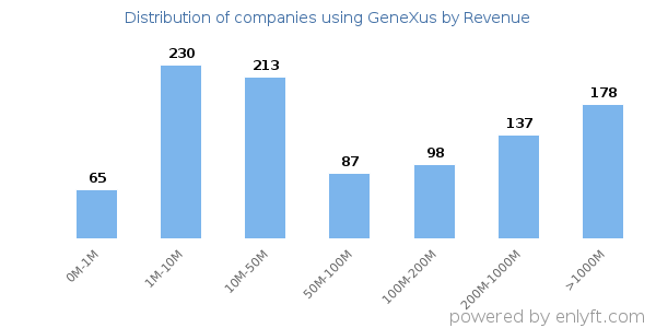 GeneXus clients - distribution by company revenue