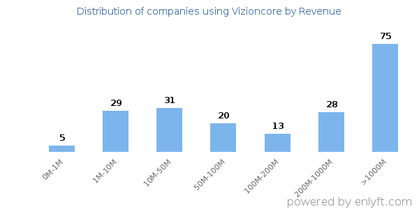 Vizioncore clients - distribution by company revenue