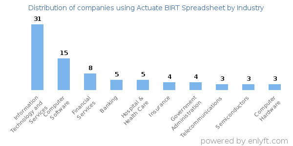Companies using Actuate BIRT Spreadsheet - Distribution by industry