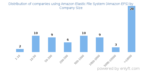 Companies using Amazon Elastic File System (Amazon EFS), by size (number of employees)