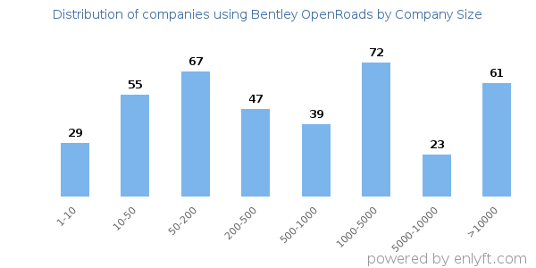 Companies using Bentley OpenRoads, by size (number of employees)