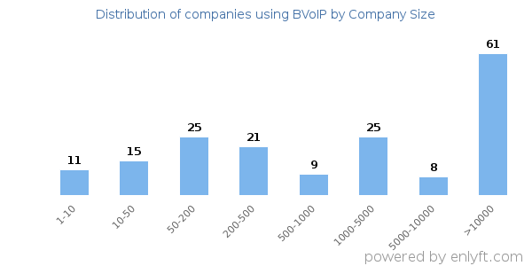 Companies using BVoIP, by size (number of employees)
