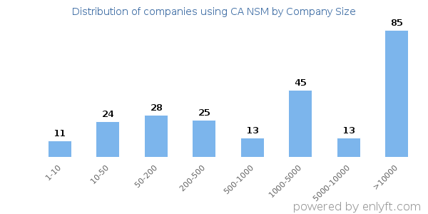Companies using CA NSM, by size (number of employees)
