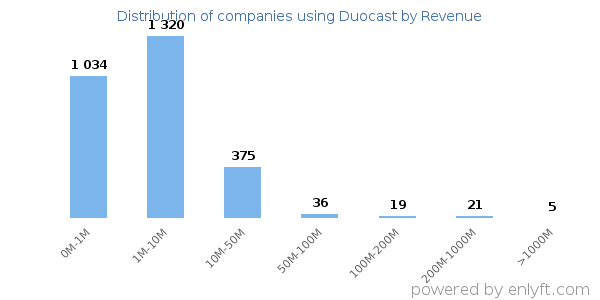 Duocast clients - distribution by company revenue