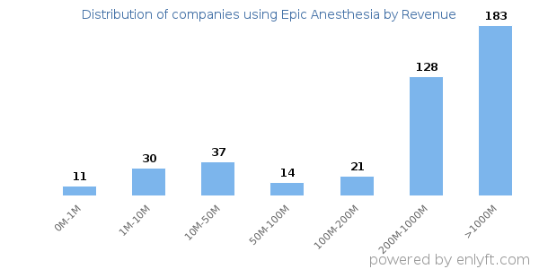 Epic Anesthesia clients - distribution by company revenue