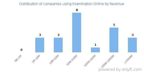 Examination Online clients - distribution by company revenue