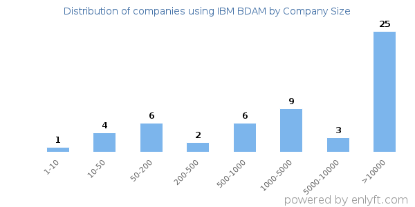 Companies using IBM BDAM, by size (number of employees)