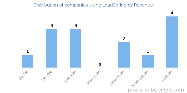 LoadSpring clients - distribution by company revenue