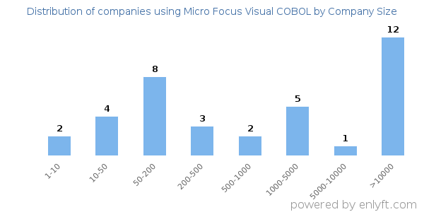 Companies using Micro Focus Visual COBOL, by size (number of employees)