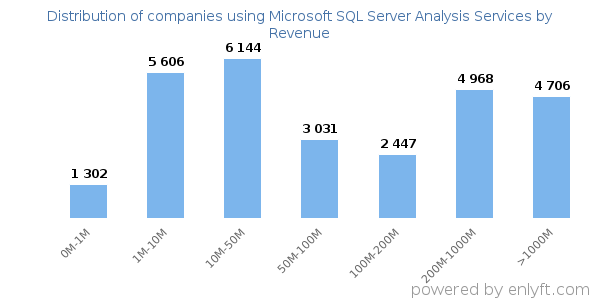 Microsoft SQL Server Analysis Services clients - distribution by company revenue