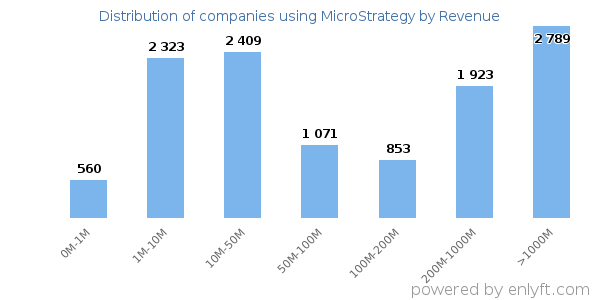MicroStrategy clients - distribution by company revenue