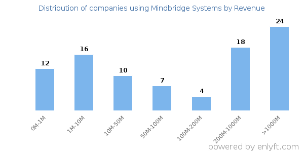 Mindbridge Systems clients - distribution by company revenue