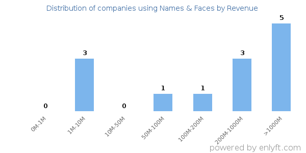 Names & Faces clients - distribution by company revenue