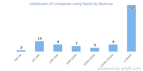 Nastel clients - distribution by company revenue