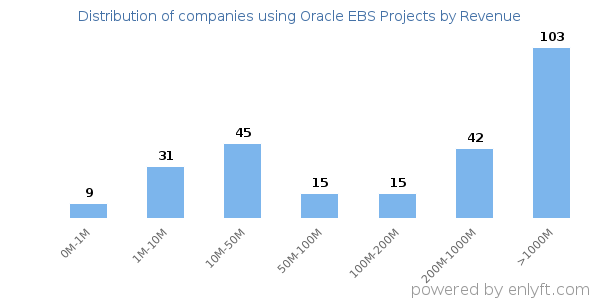 Oracle EBS Projects clients - distribution by company revenue