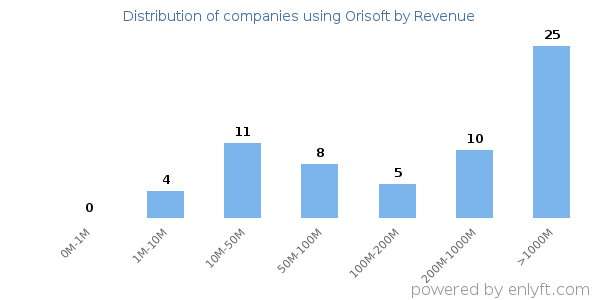 Orisoft clients - distribution by company revenue