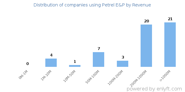 Petrel E&P clients - distribution by company revenue