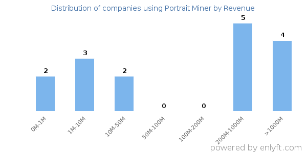 Portrait Miner clients - distribution by company revenue
