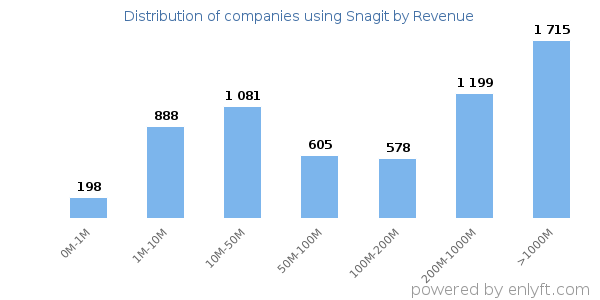 Snagit clients - distribution by company revenue