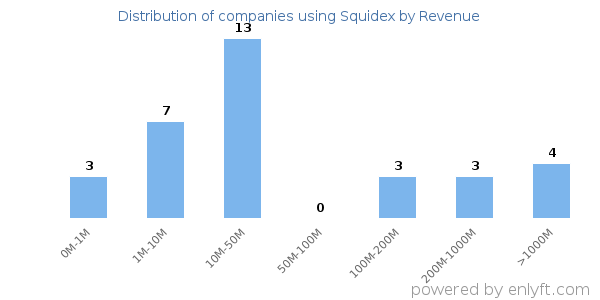 Squidex clients - distribution by company revenue