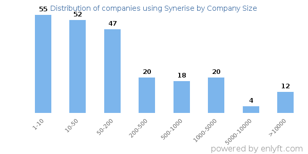 Companies using Synerise, by size (number of employees)