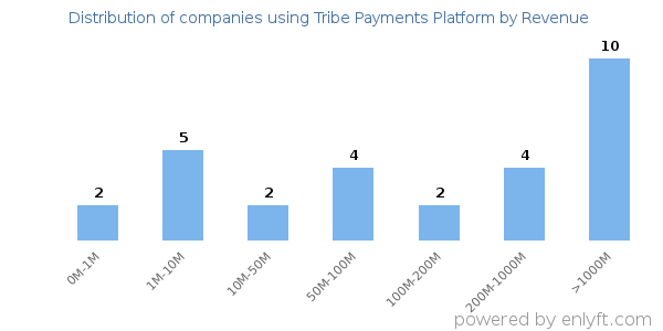 Tribe Payments Platform clients - distribution by company revenue