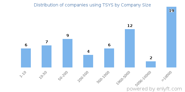 Companies using TSYS, by size (number of employees)