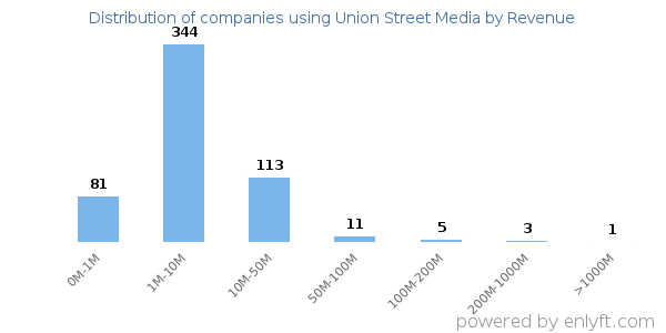 Union Street Media clients - distribution by company revenue