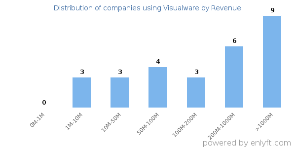 Visualware clients - distribution by company revenue