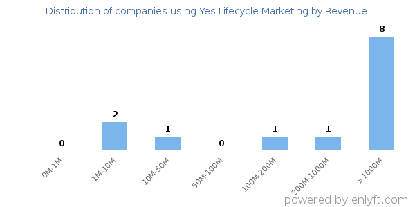 Yes Lifecycle Marketing clients - distribution by company revenue